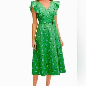 Kate Spade Garden Poplin Green Floral Midi Dress Size 6